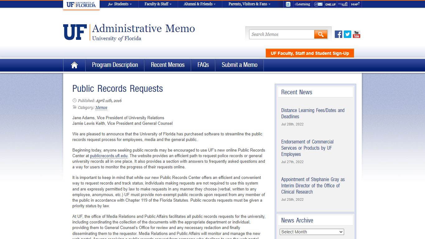 Public Records Requests - University of Florida